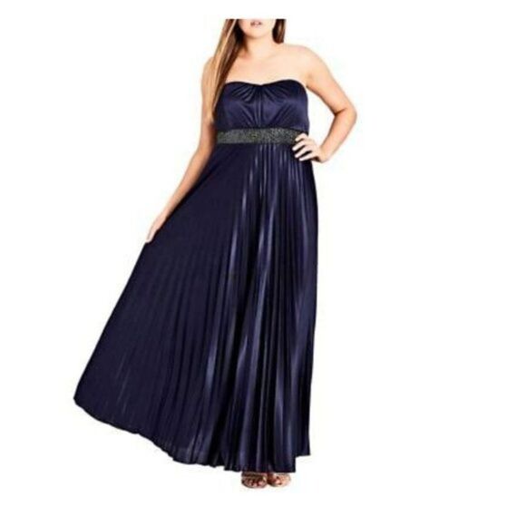 City Chic Midnight Strapless Pleated Maxi dress size 20 - Picture 1 of 7